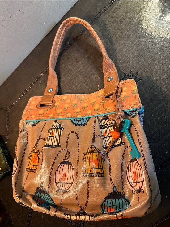 Fossil Handbags - Fossil Printed Birdcage Bag in Tan and Orange